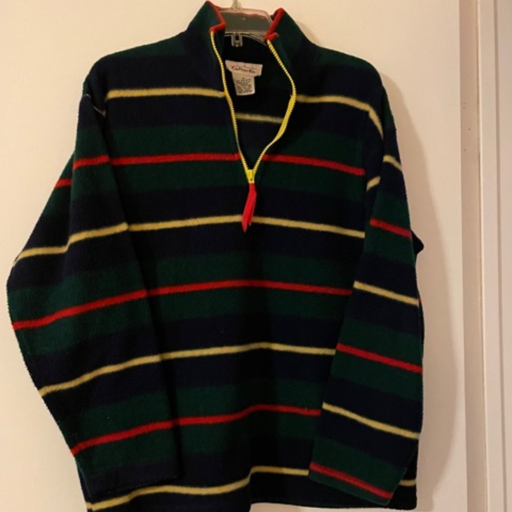 Women's 1/3 Zip Fuzzy Striped Sweatshirt, Medium